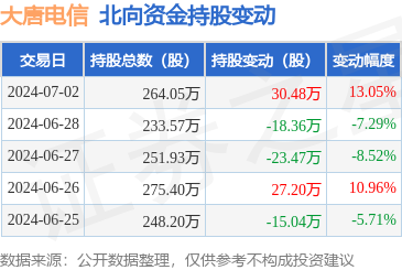 大唐電信(600198)北向資金7月2日增持30.48萬(wàn)股，布局計(jì)算機(jī)軟硬件開(kāi)發(fā)與銷售前景